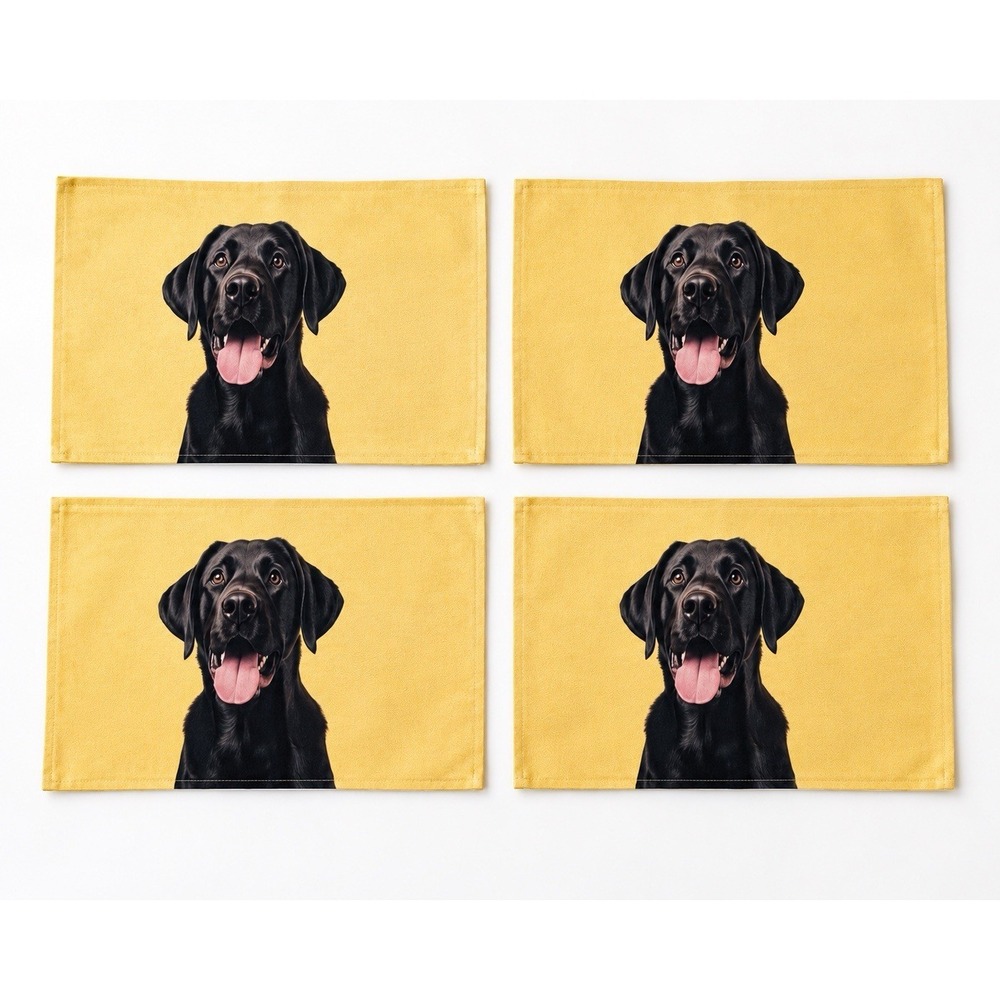 Set of 4 Black Labrador Dog Placemats Yellow Background Table Mats Home Decor